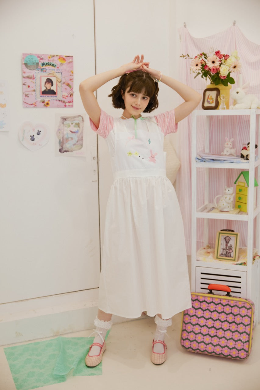 White bunny embroidered vest dress