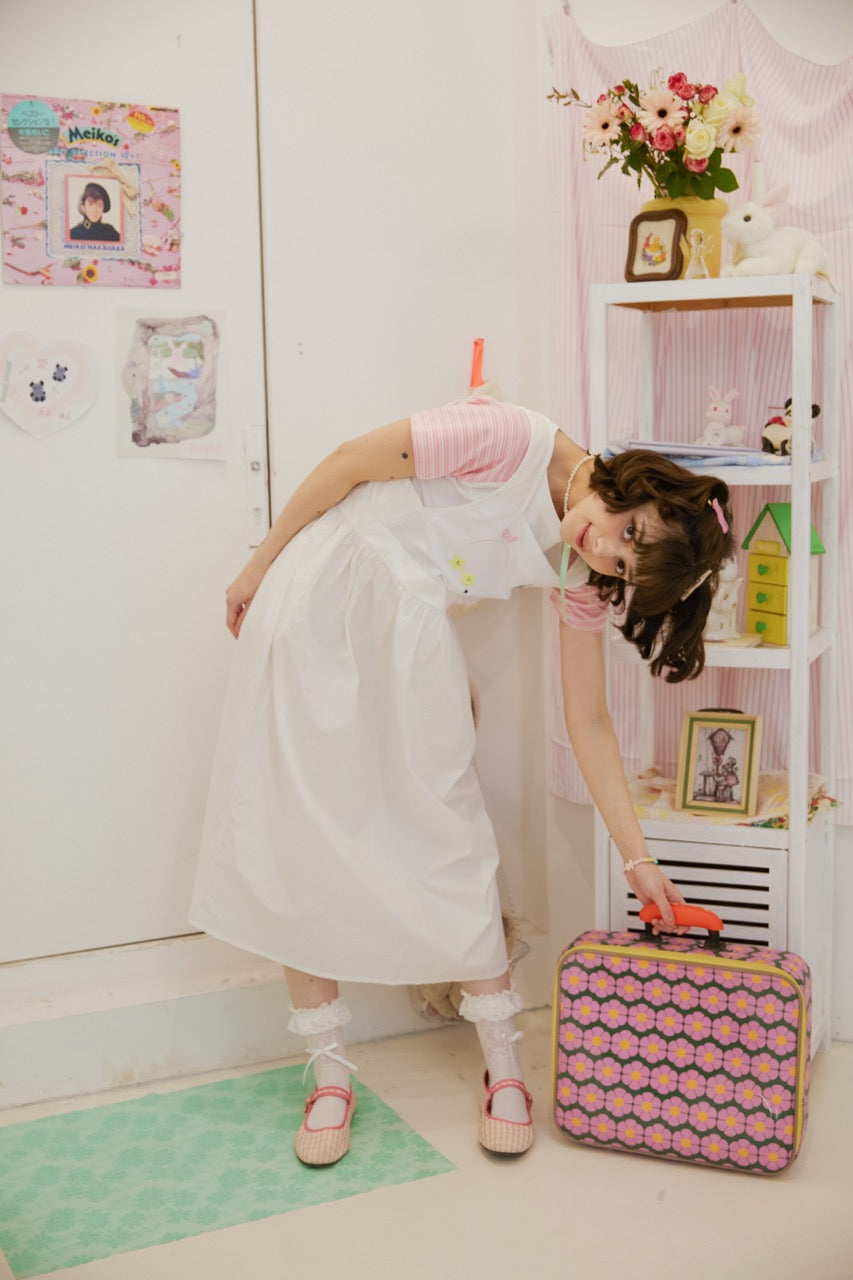 White bunny embroidered vest dress