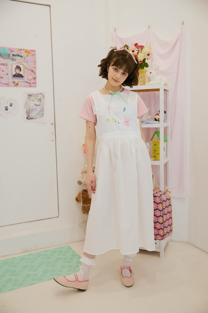 White bunny embroidered vest dress