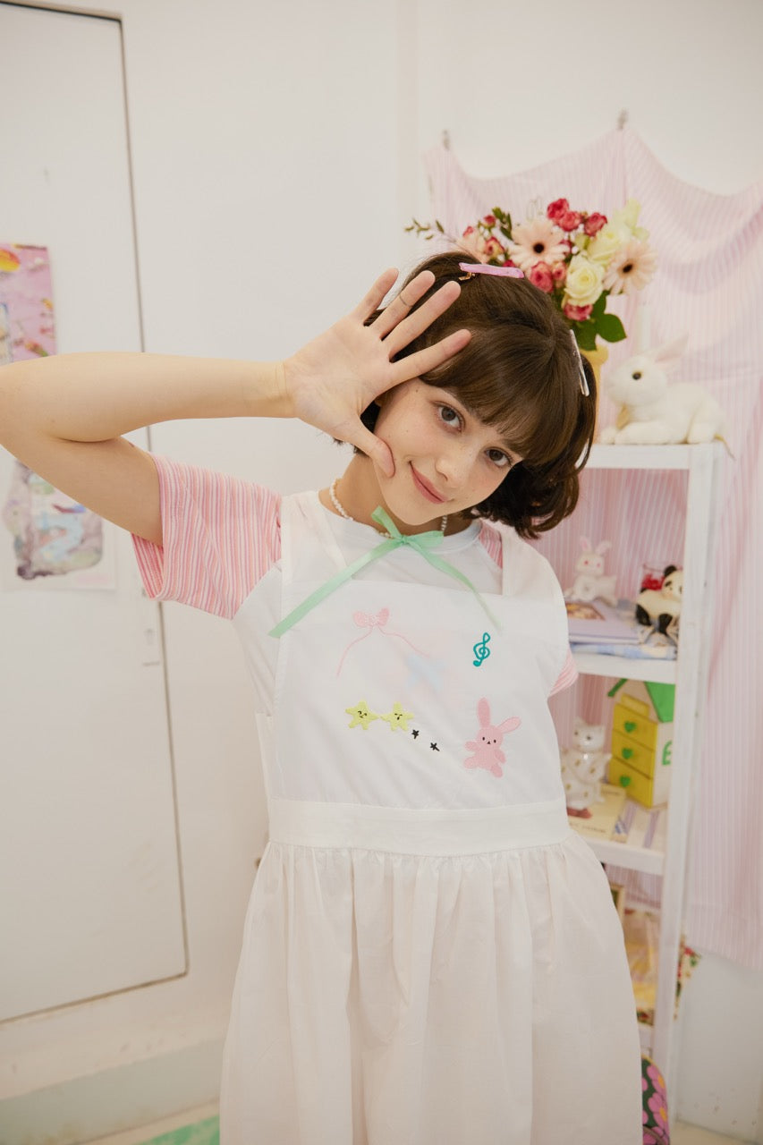 White bunny embroidered vest dress