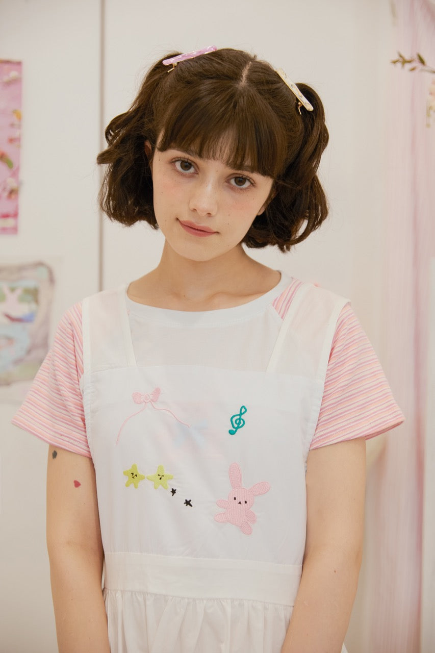 White bunny embroidered vest dress