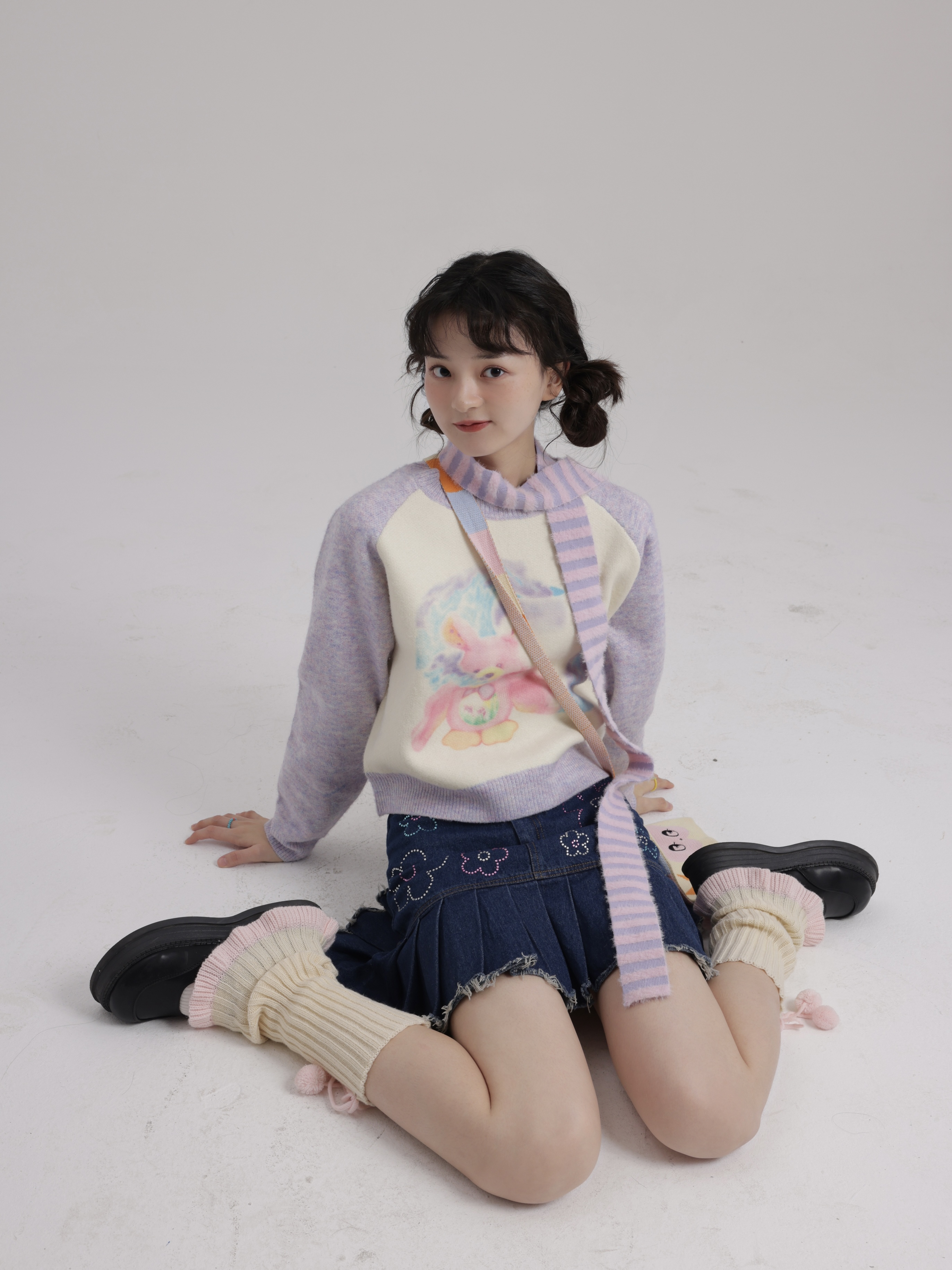 Purple raglan color-block sweater top