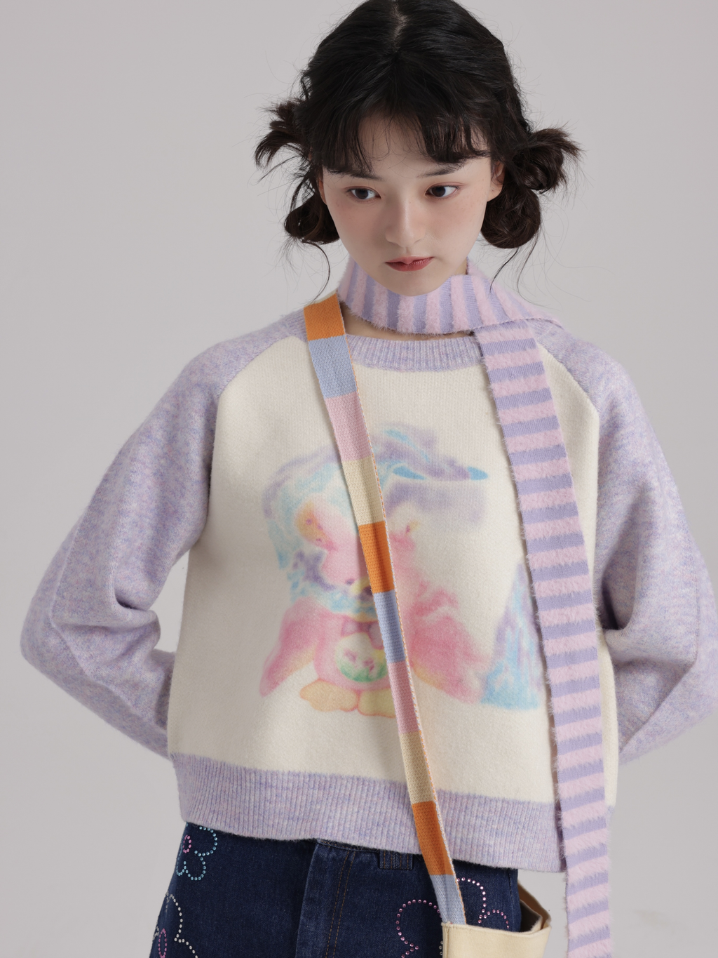 Purple raglan color-block sweater top