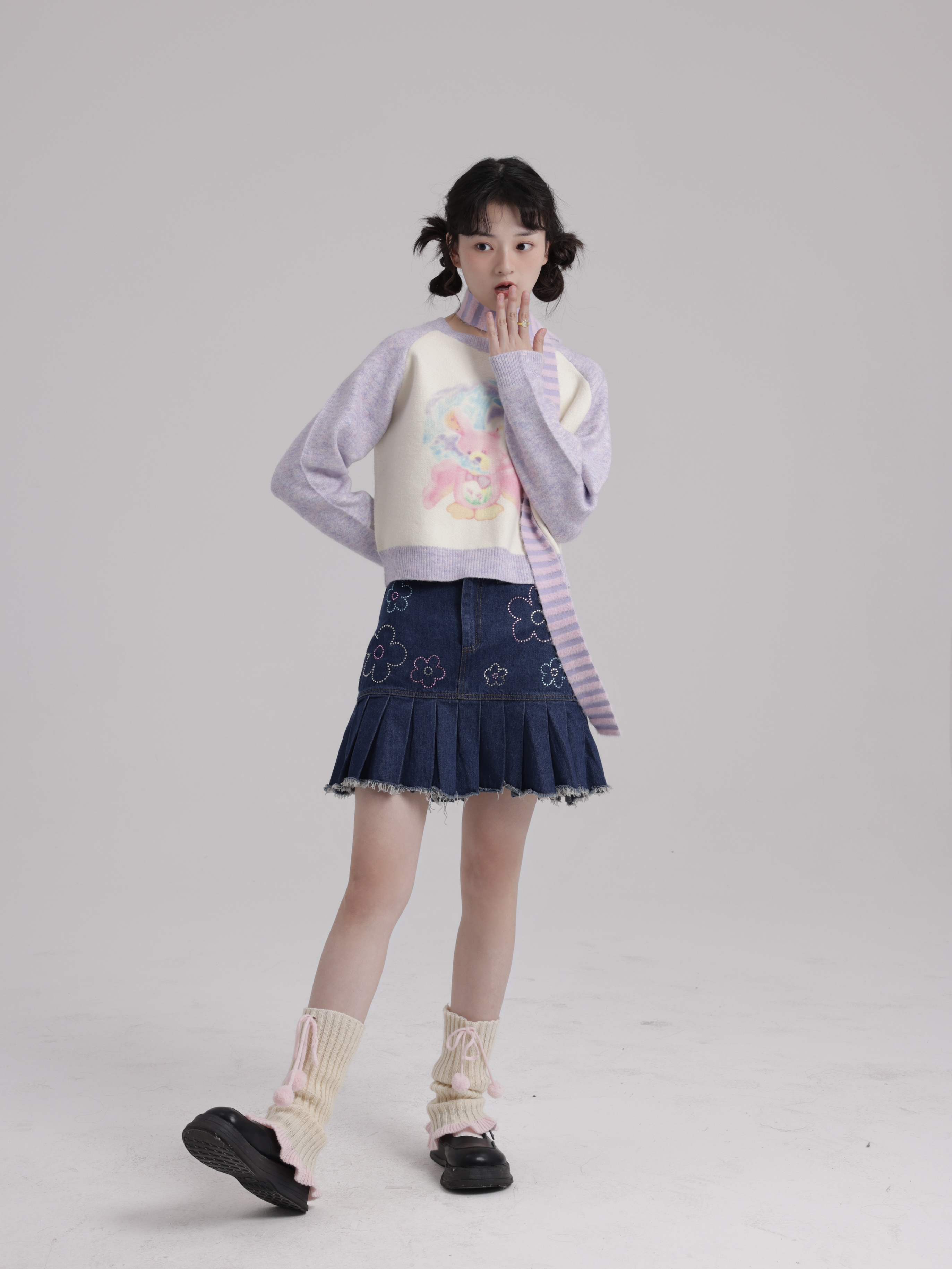 Purple raglan color-block sweater top