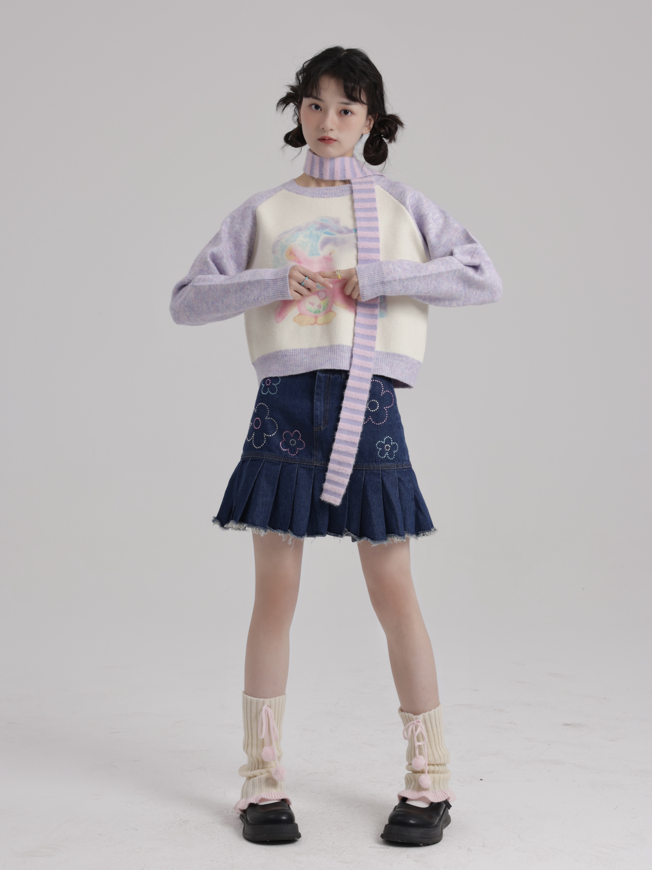 Purple raglan color-block sweater top