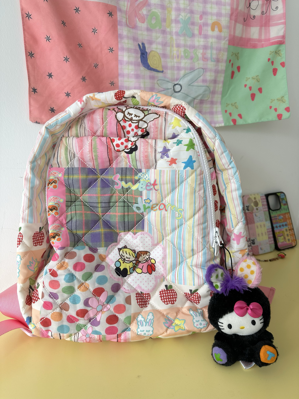 Quilted printed backpack