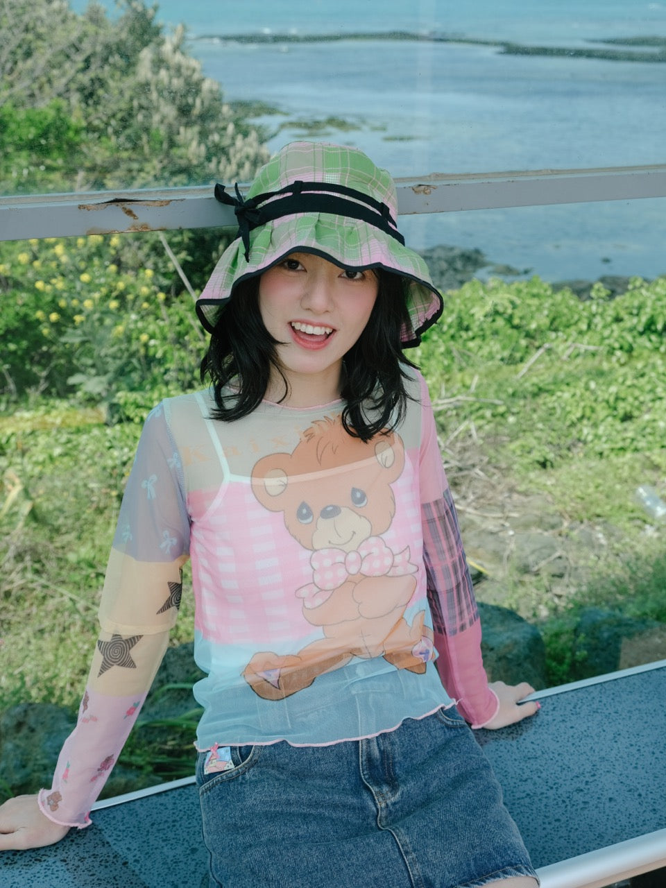 Green plaid bucket hat