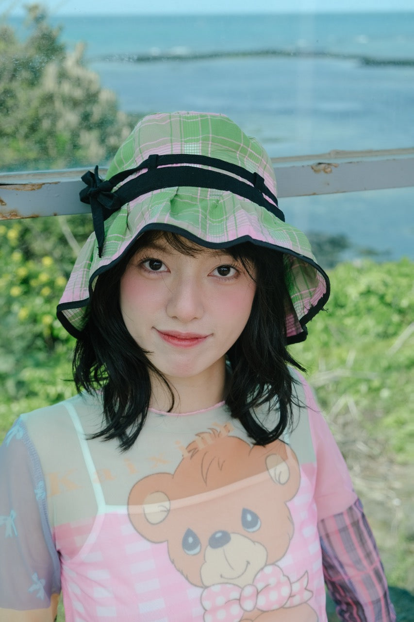 Green plaid bucket hat