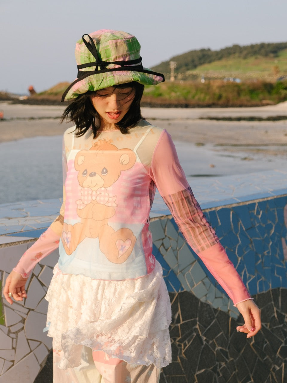 Green plaid bucket hat