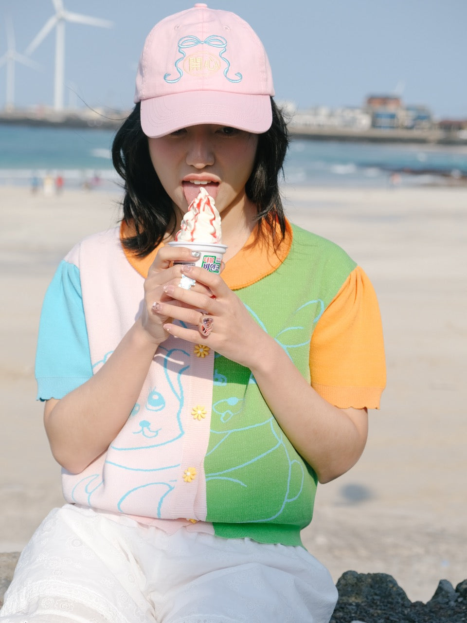 Pink happy embroidery baseball cap