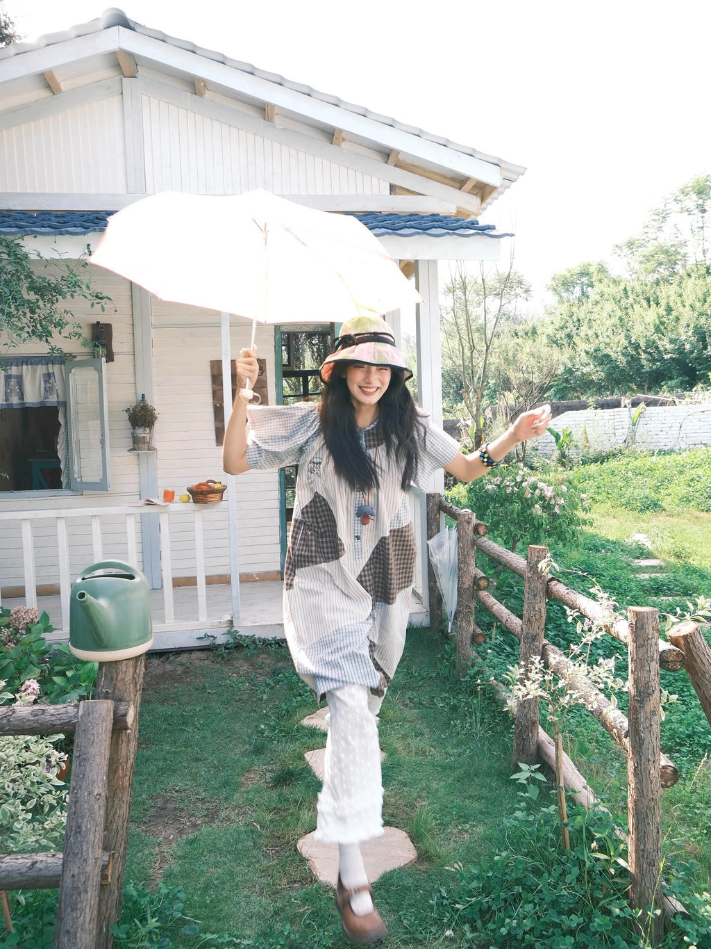 Plaid color-block short-sleeve dress