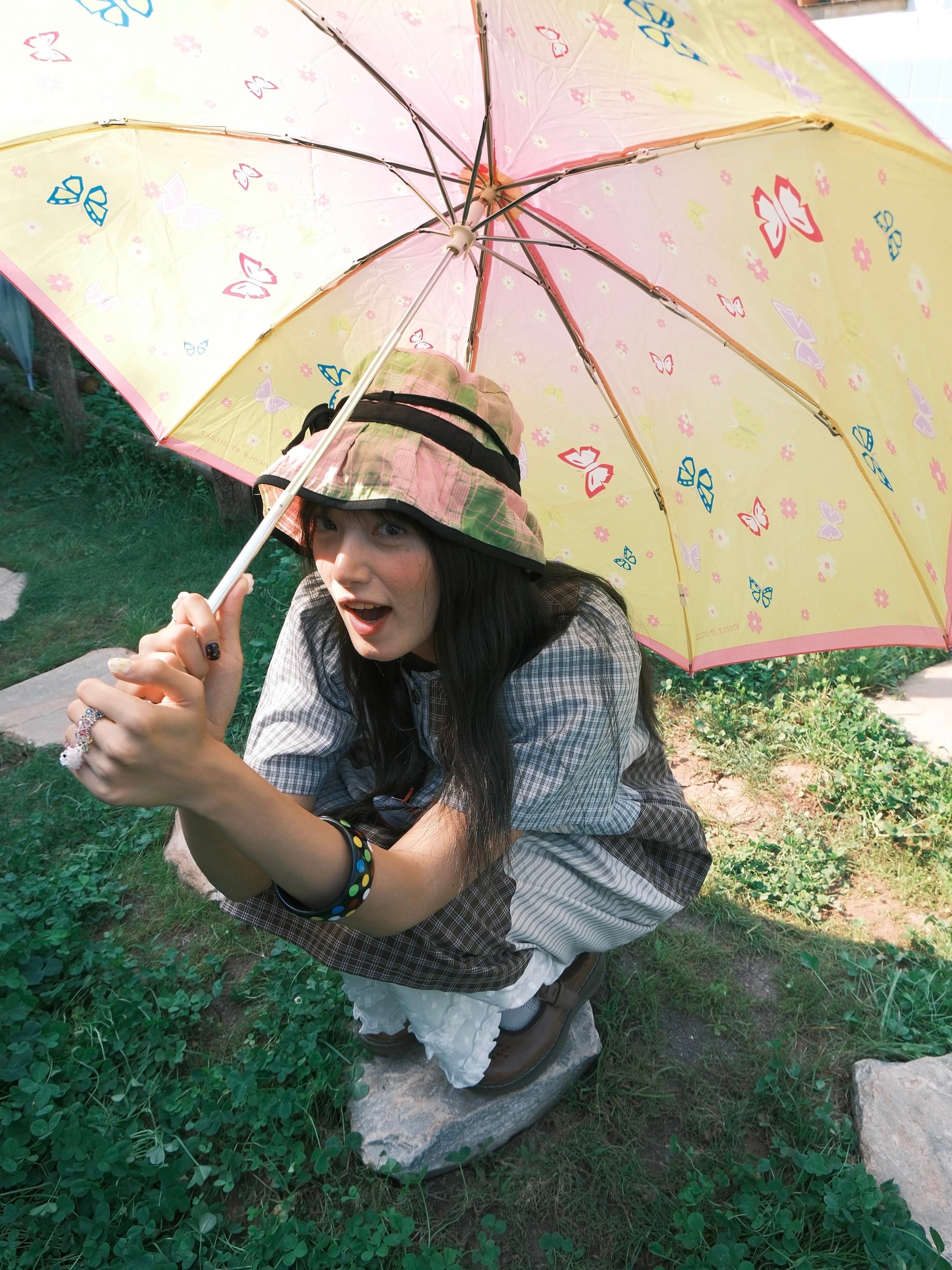 Plaid color-block short-sleeve dress