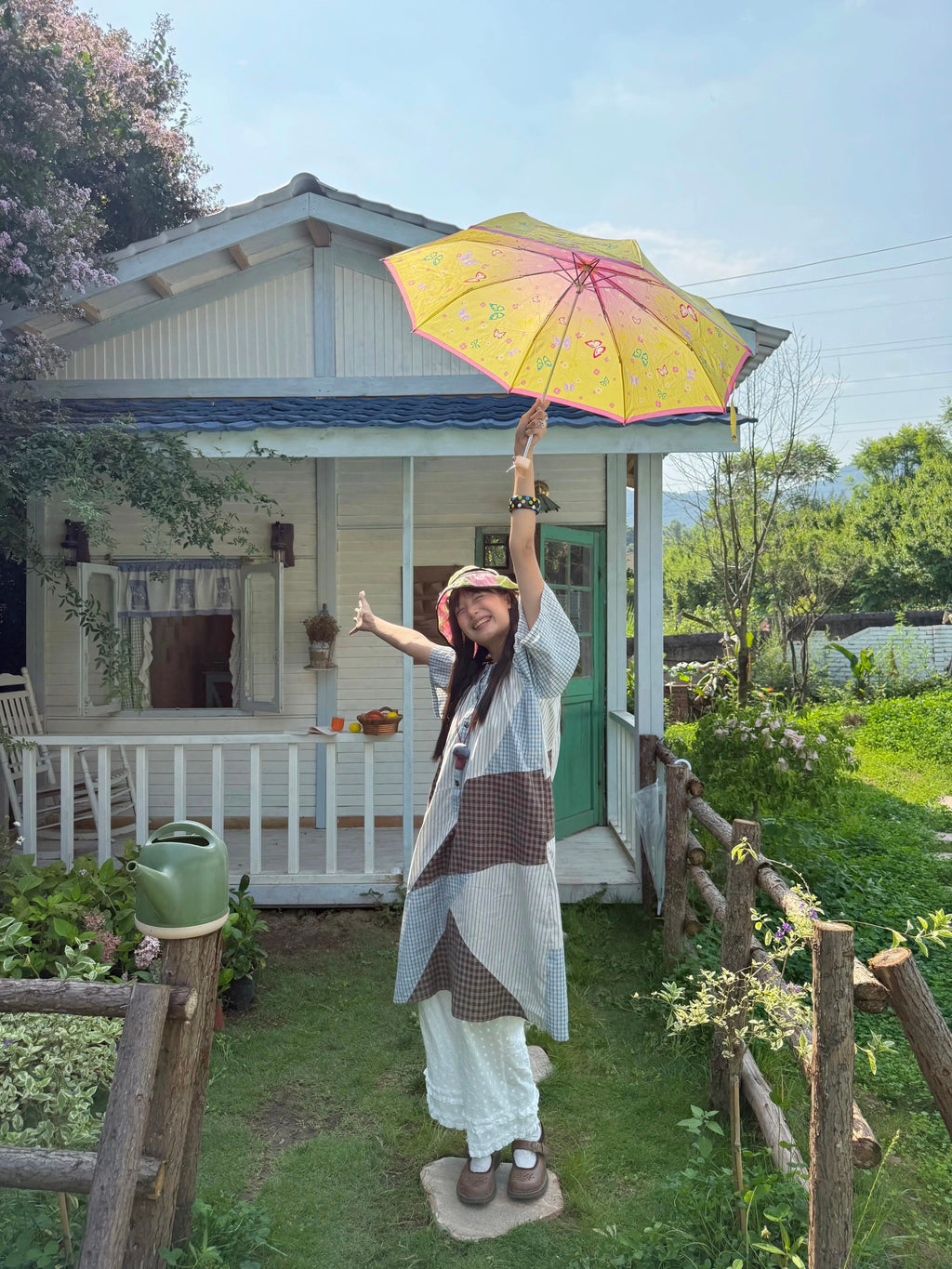 Plaid color-block short-sleeve dress