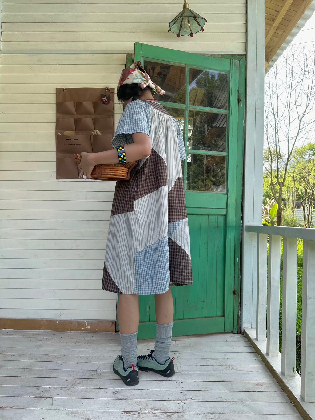 Plaid color-block short-sleeve dress