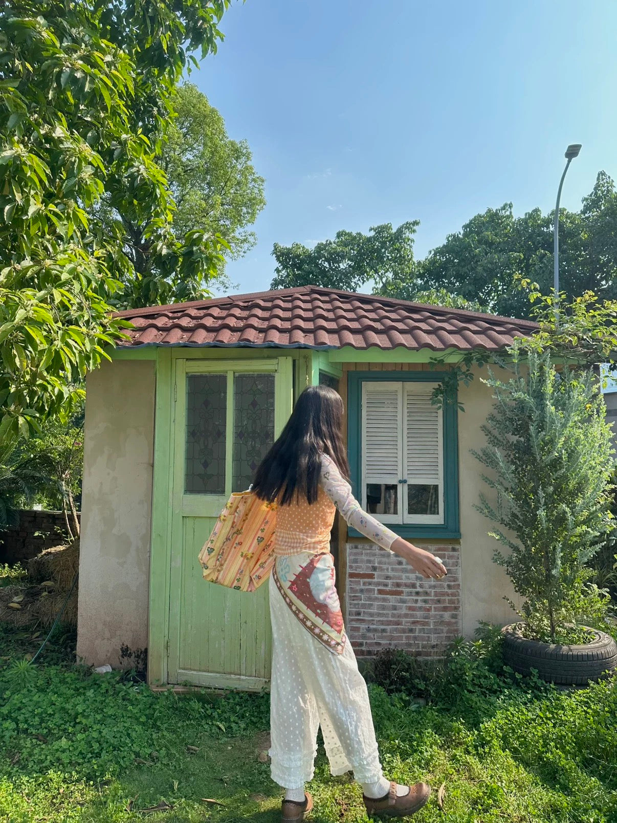 Orange mesh top with a girl print