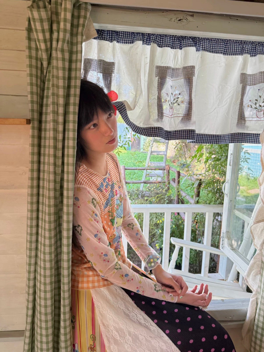 Orange mesh top with a girl print