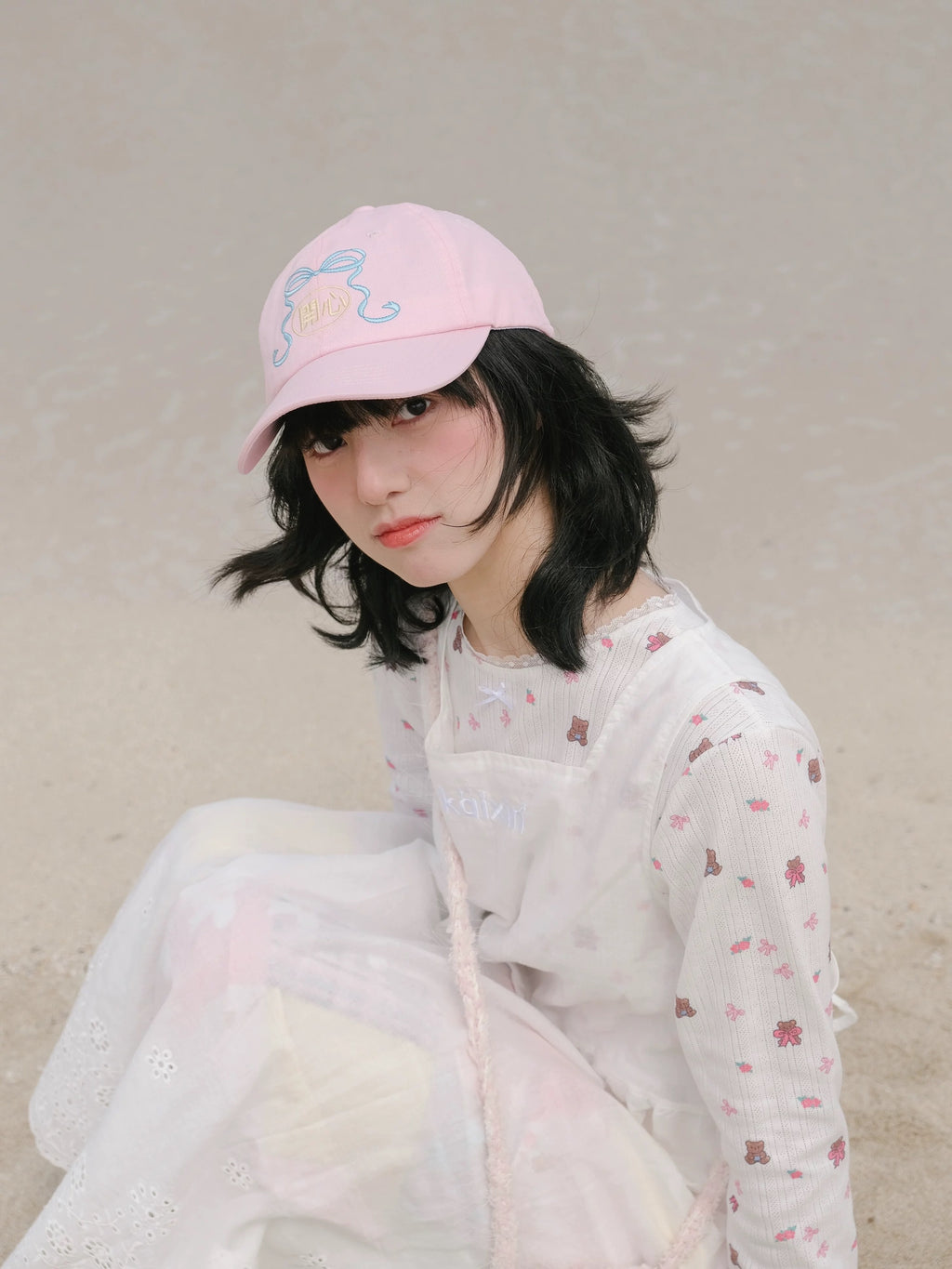 Pink happy embroidery baseball cap