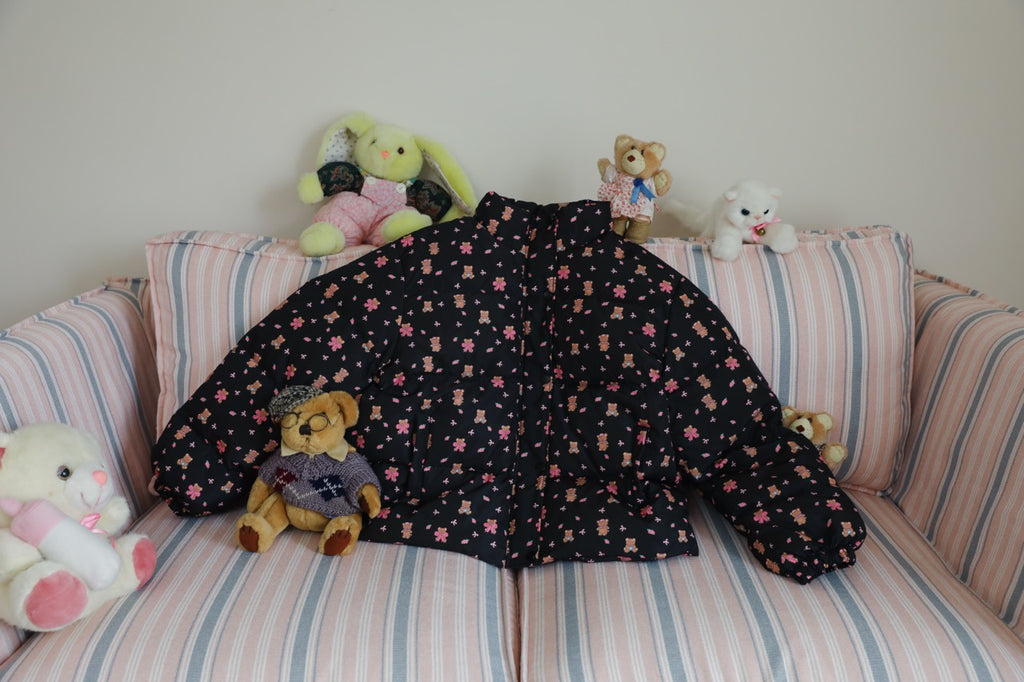 Black down jacket with all-over print