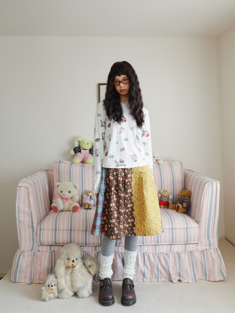 Patchwork floral midi skirt