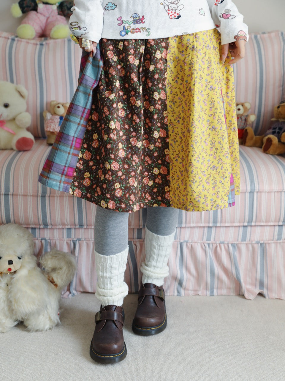 Patchwork floral midi skirt