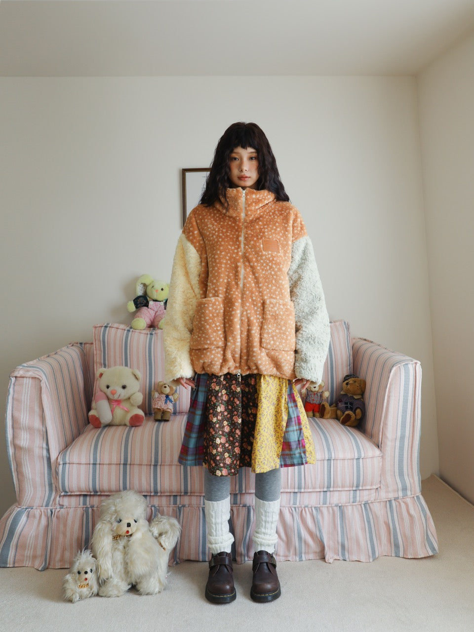 Patchwork floral midi skirt