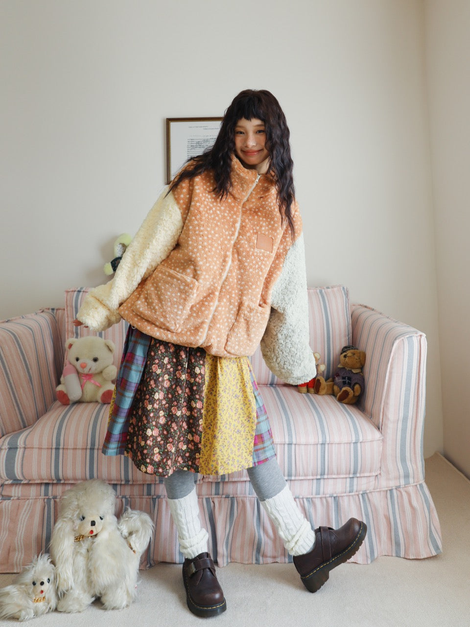 Patchwork floral midi skirt