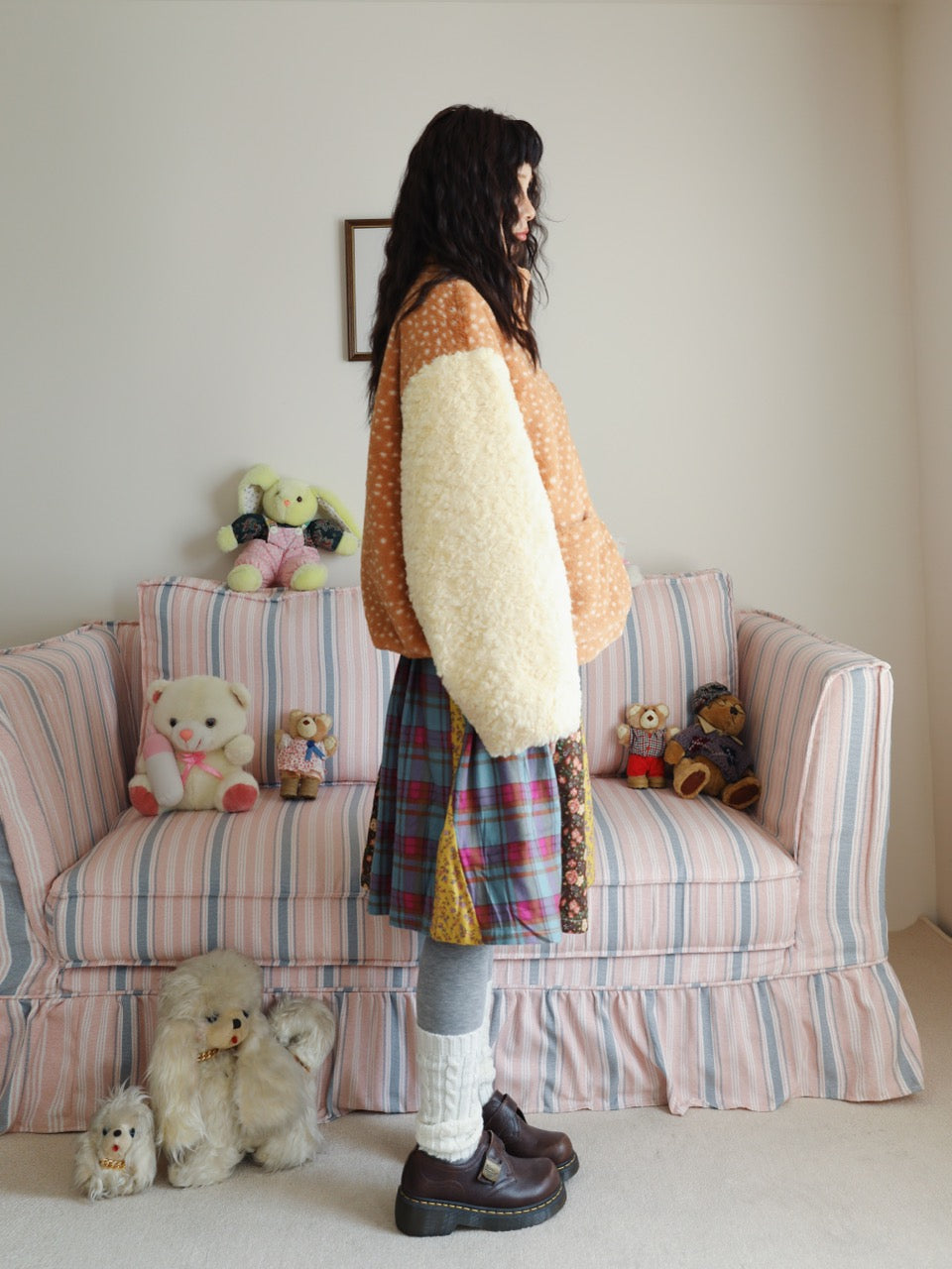 Patchwork floral midi skirt