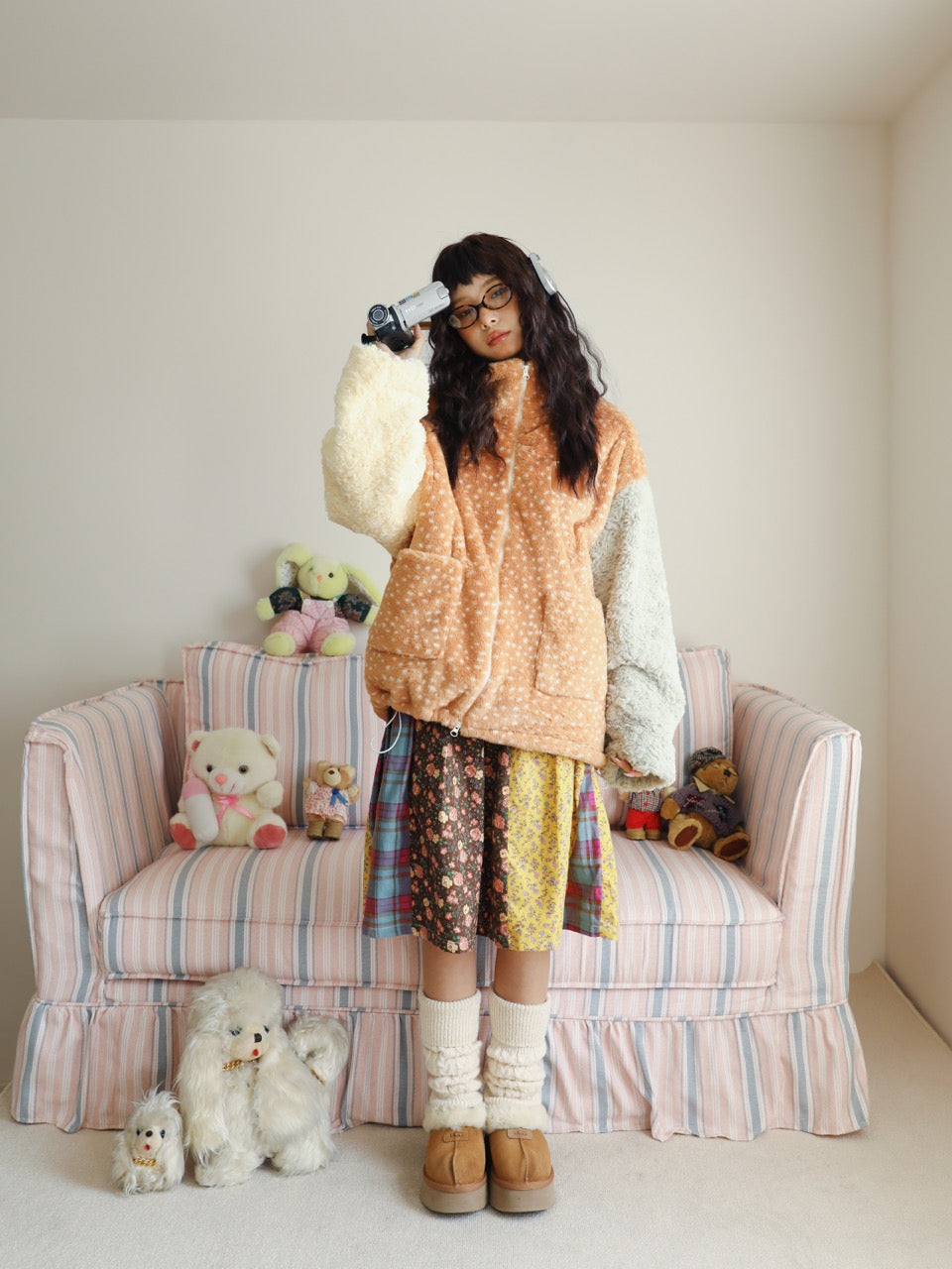 Patchwork floral midi skirt