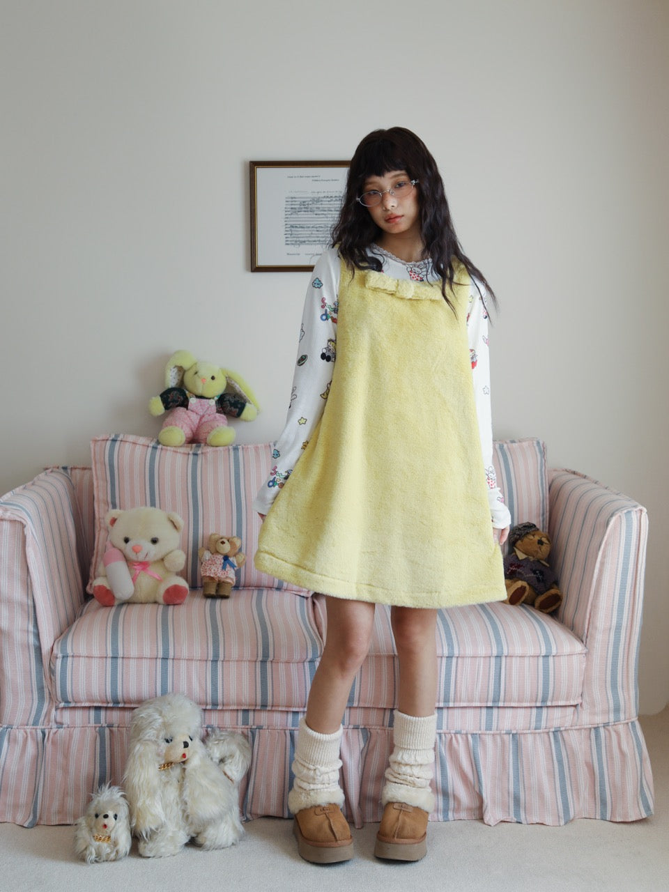 Yellow fuzzy vest dress