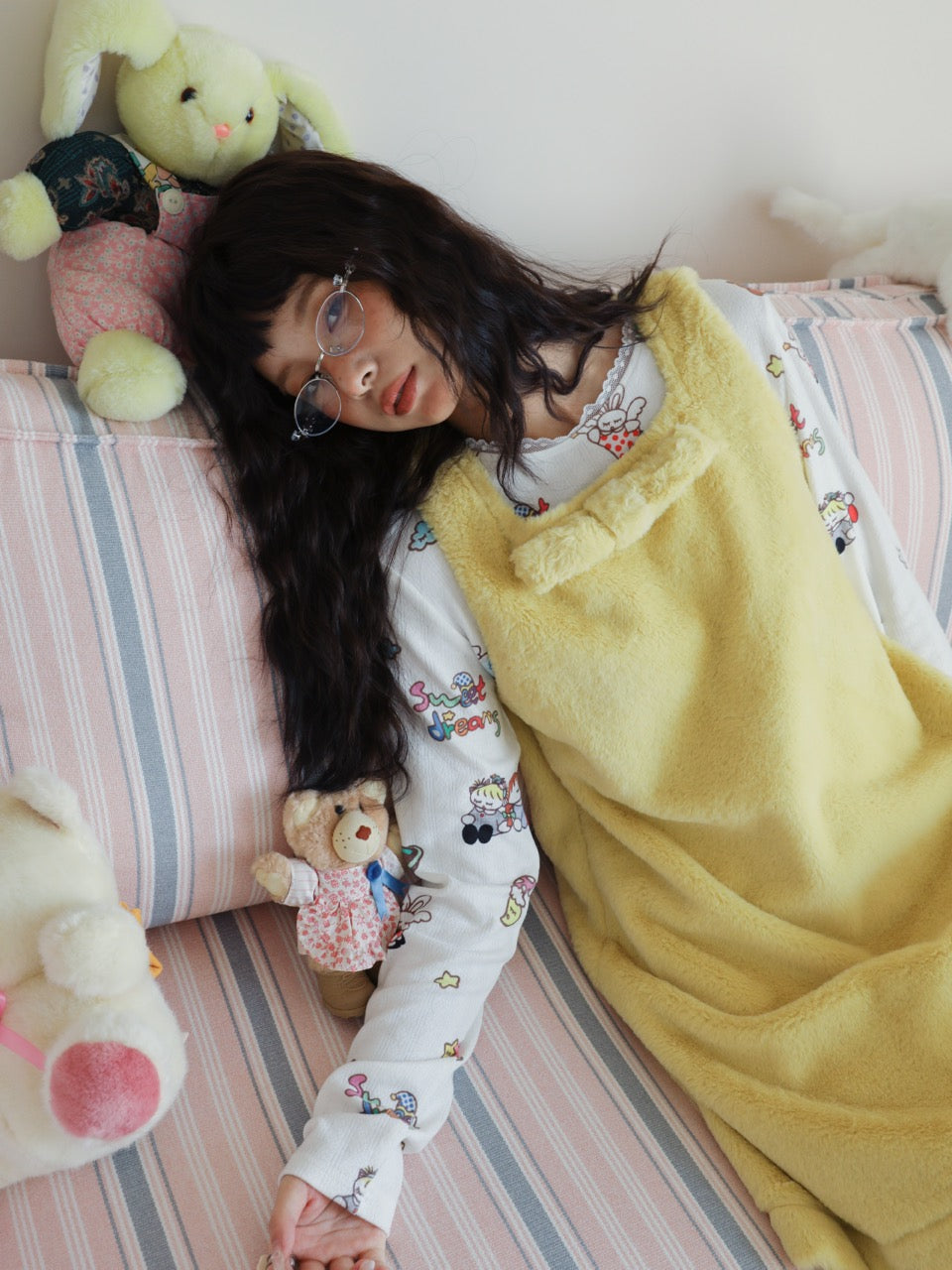 Yellow fuzzy vest dress