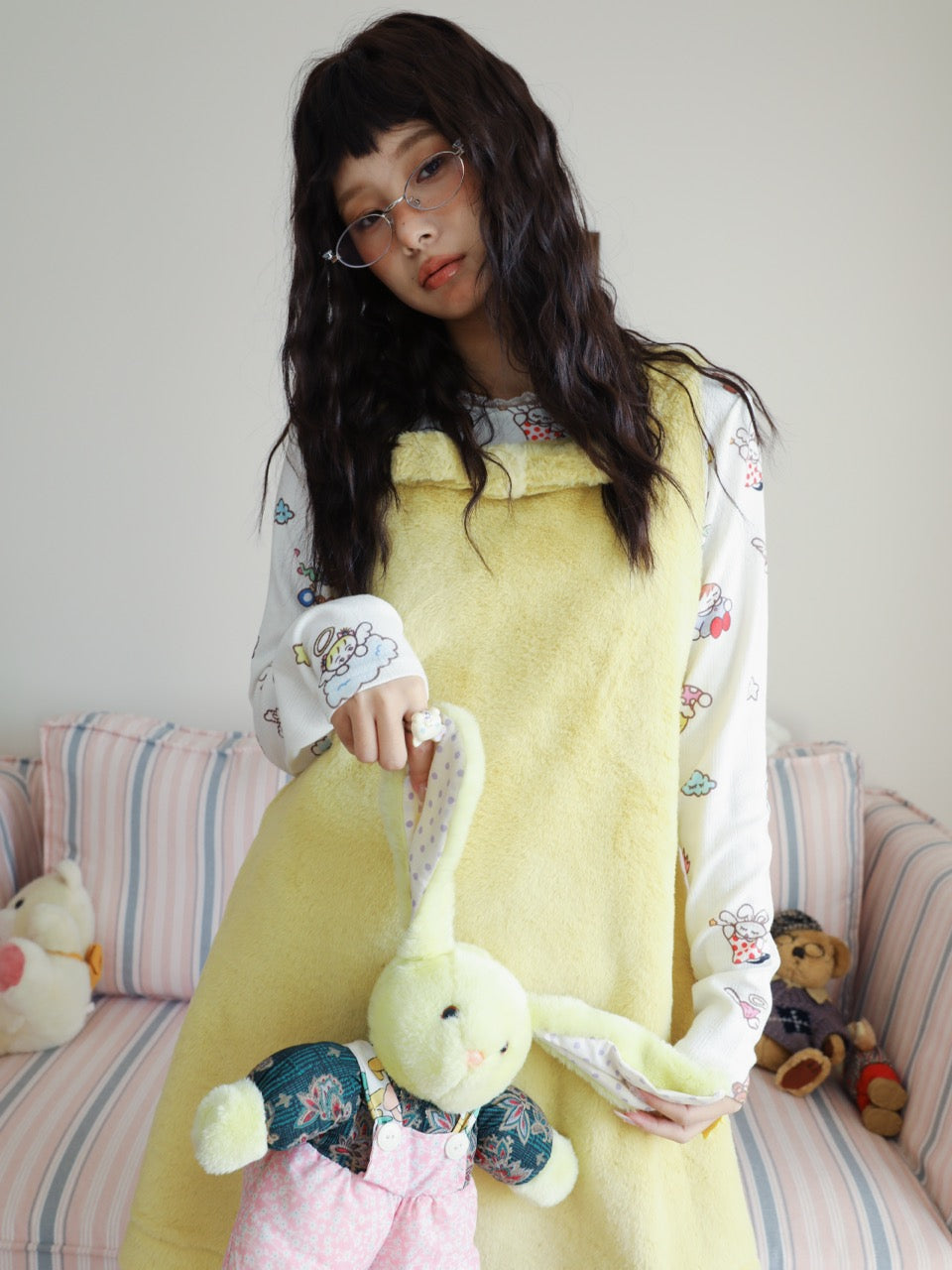 Yellow fuzzy vest dress