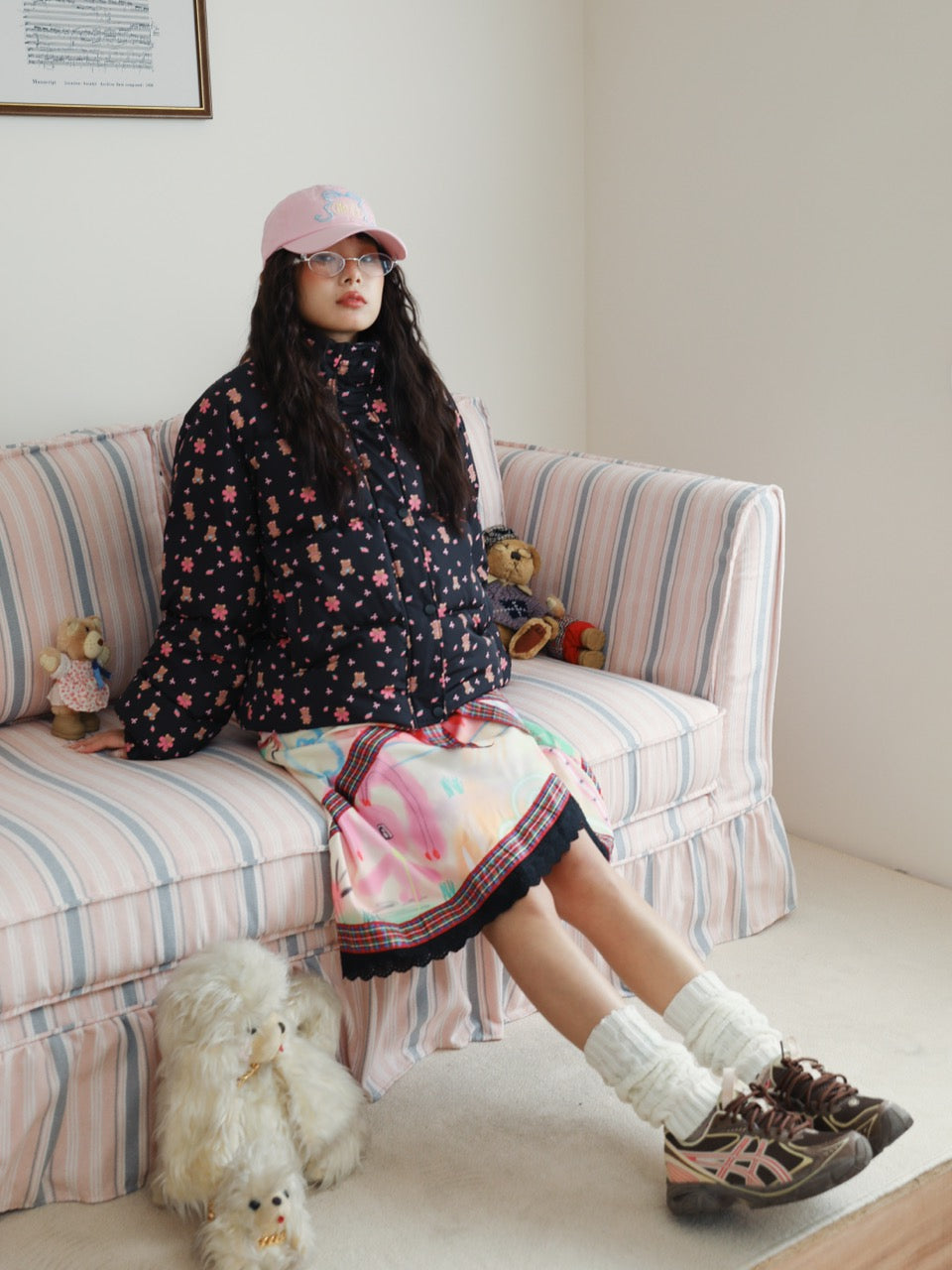 Illustrated lace midi skirt