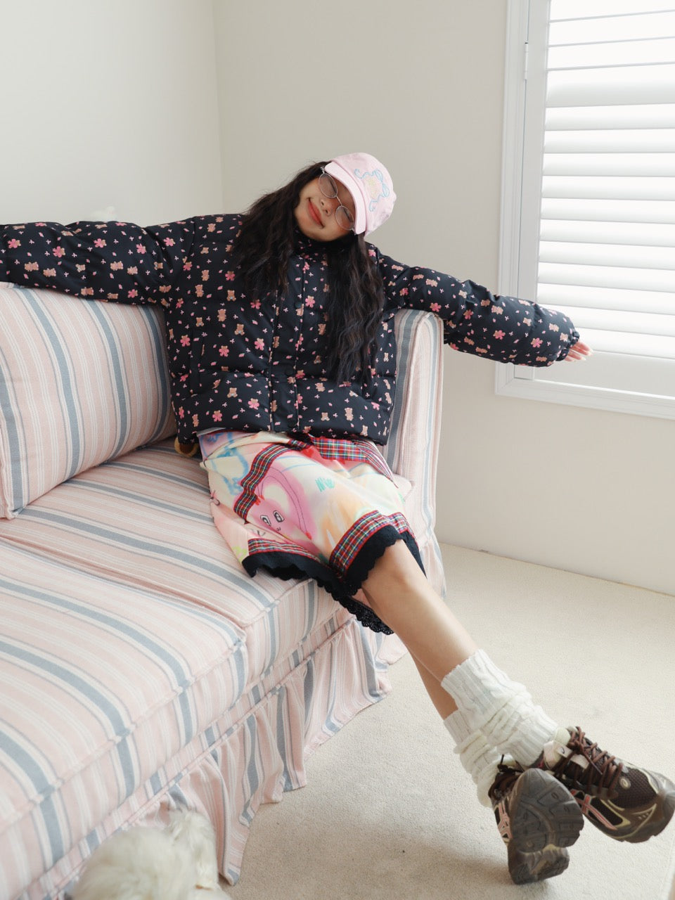 Black down jacket with all-over print