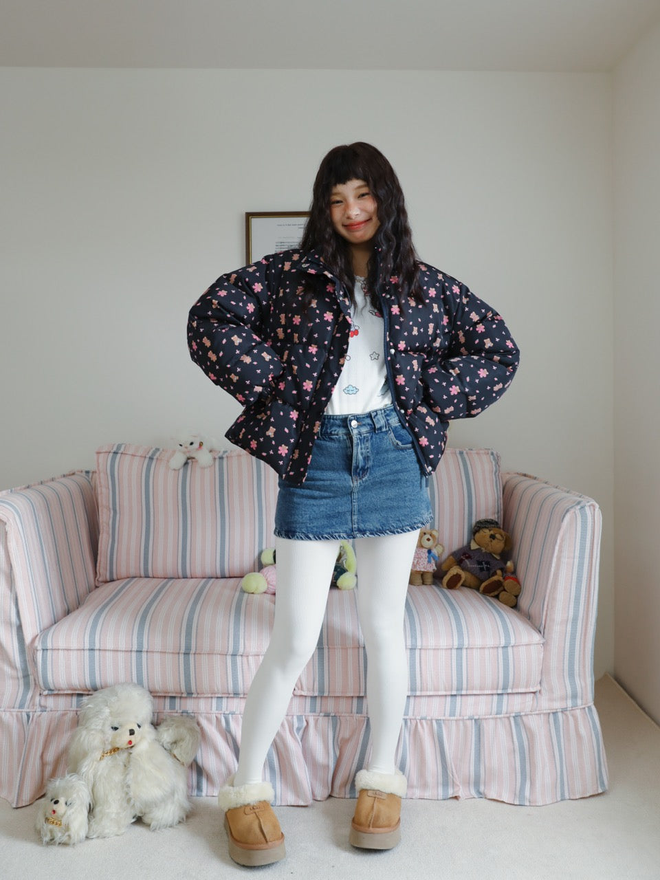 Black down jacket with all-over print