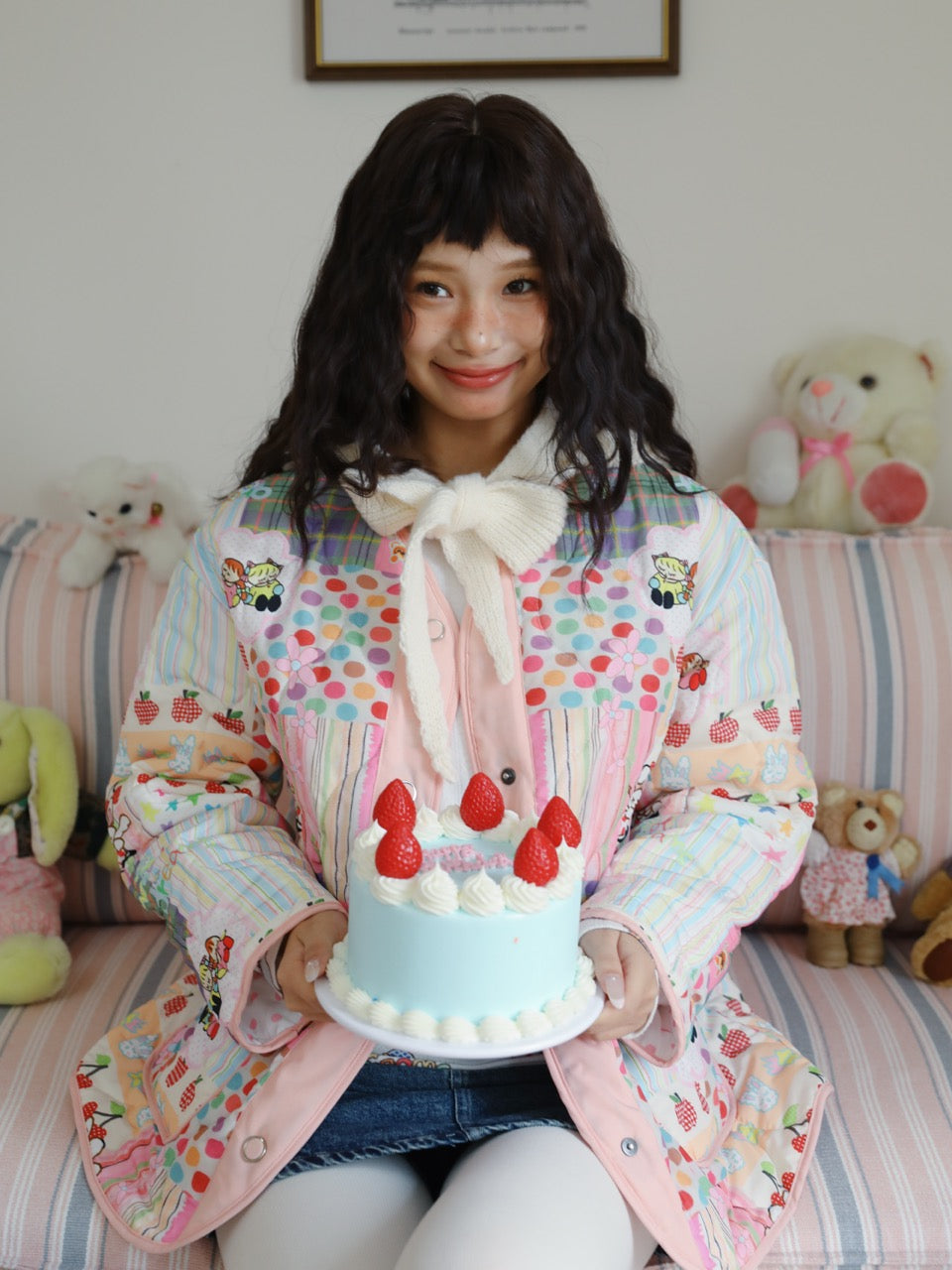 Quilted cotton coat with illustrated print