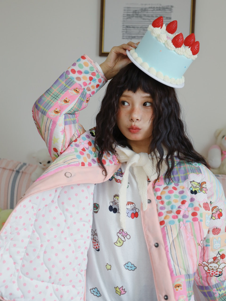 Quilted cotton coat with illustrated print