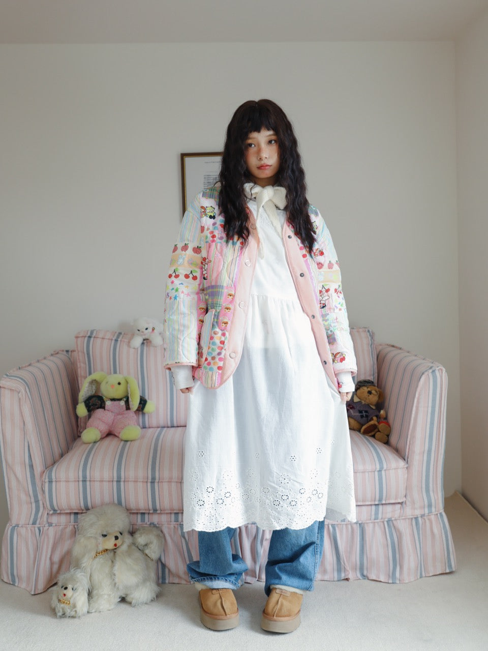 Quilted cotton coat with illustrated print