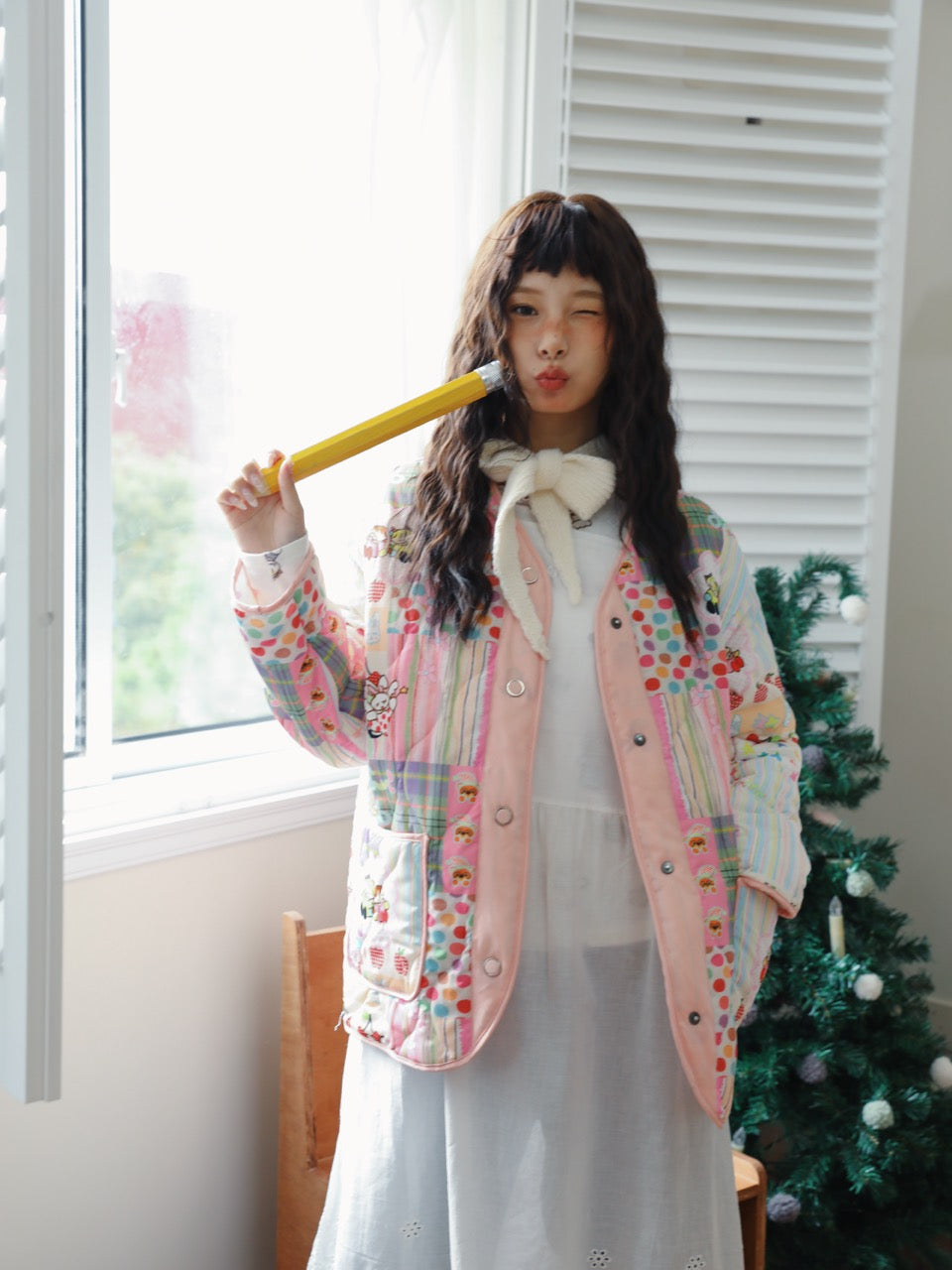 Quilted cotton coat with illustrated print