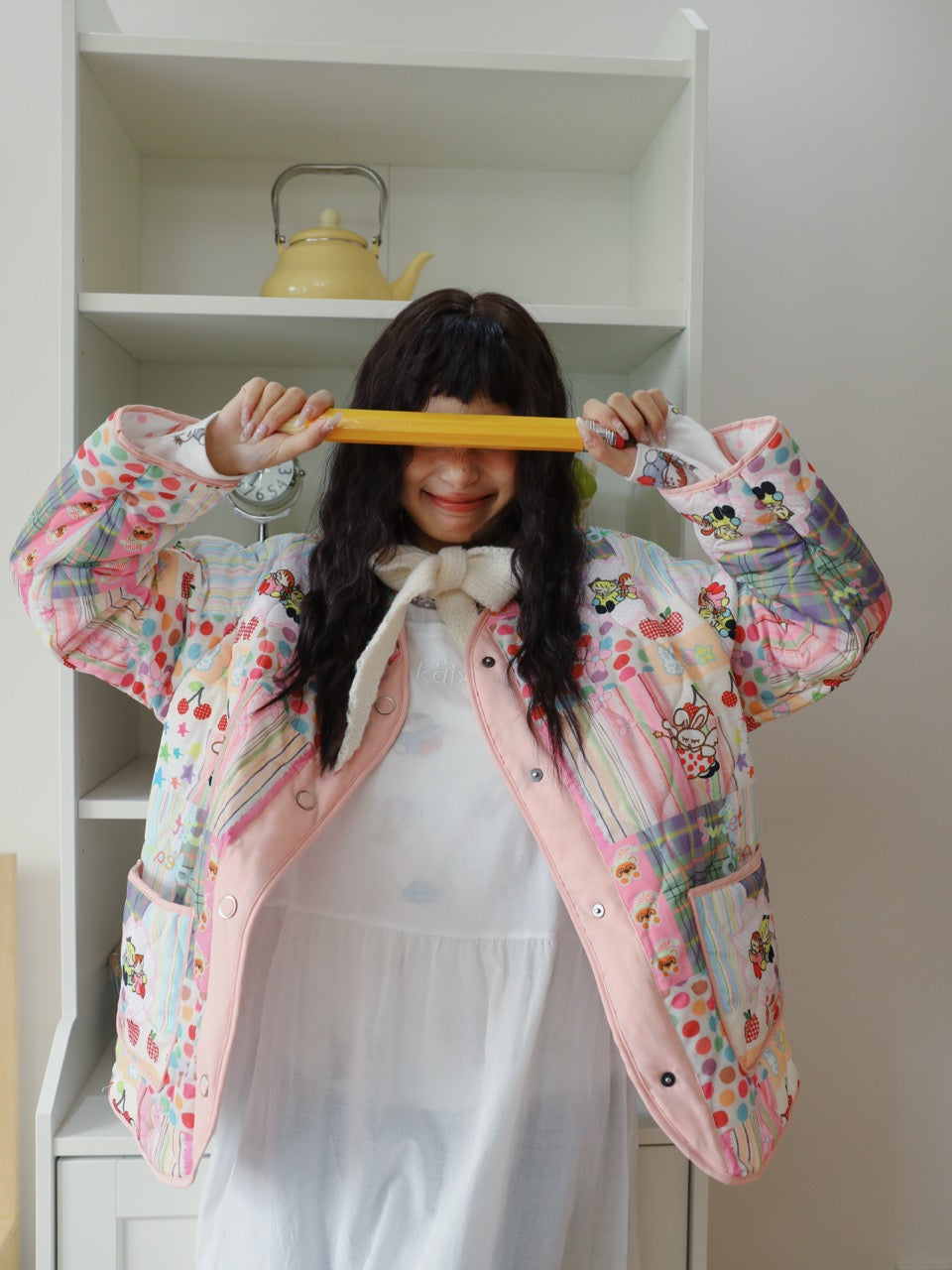 Quilted cotton coat with illustrated print