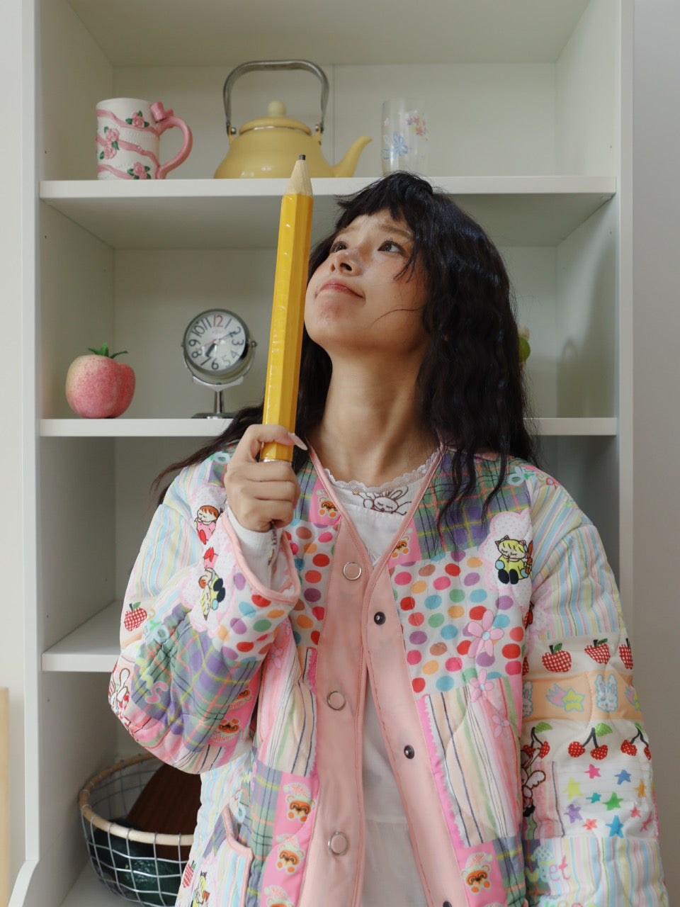 Quilted cotton coat with illustrated print