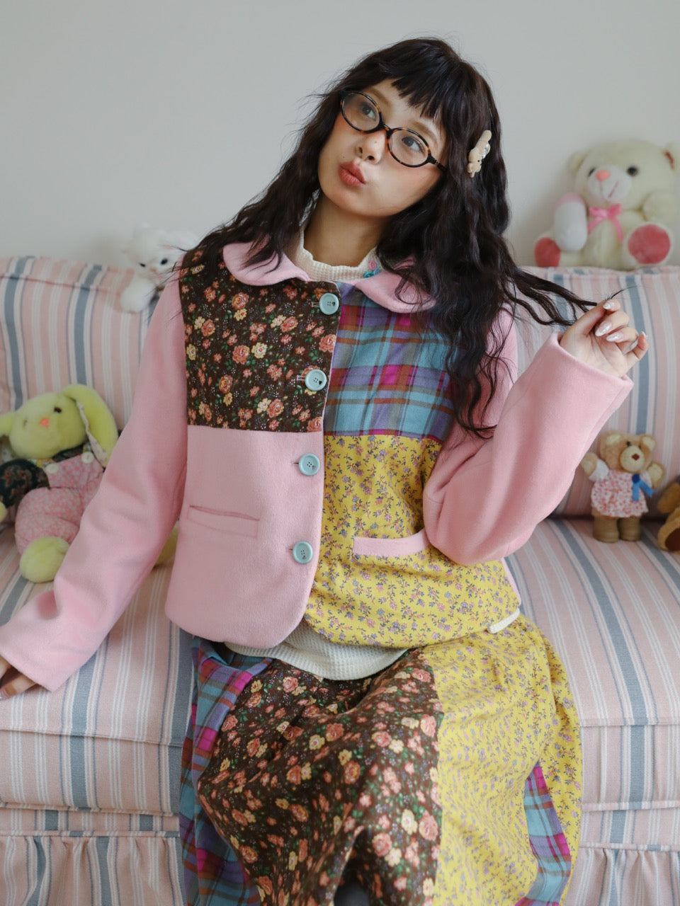 Patchwork floral wool-blend blazer