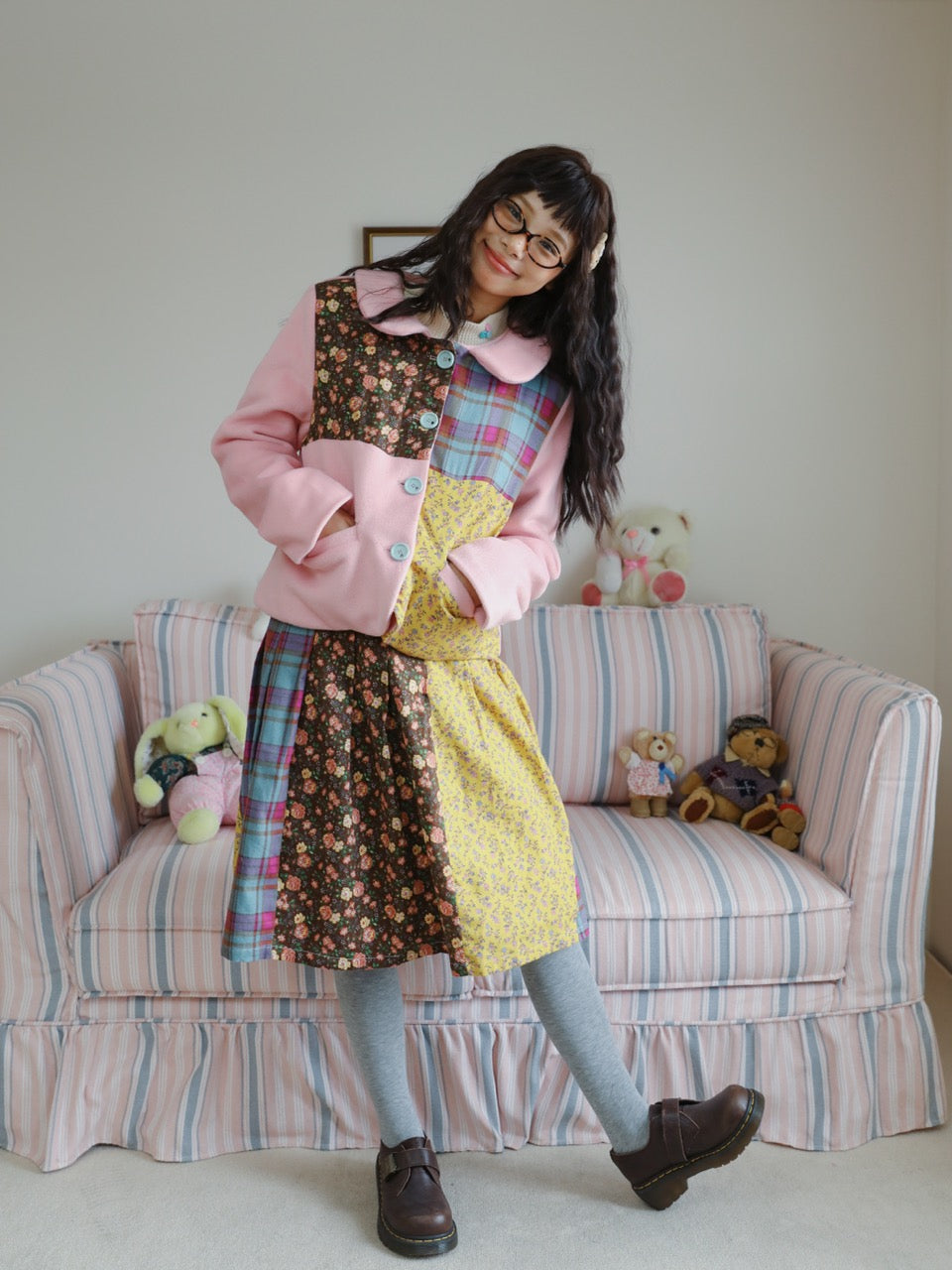 Patchwork floral midi skirt