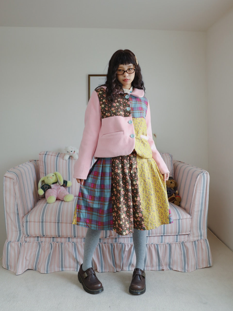 Patchwork floral midi skirt