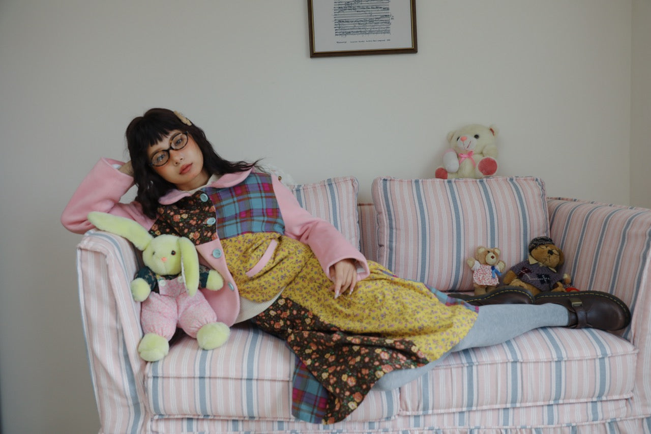 Patchwork floral midi skirt