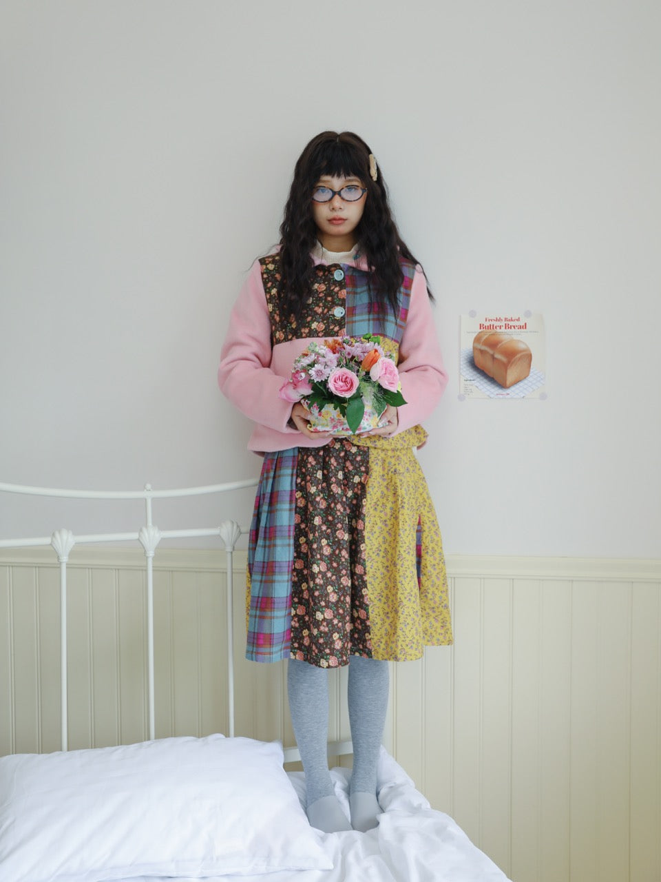 Patchwork floral midi skirt