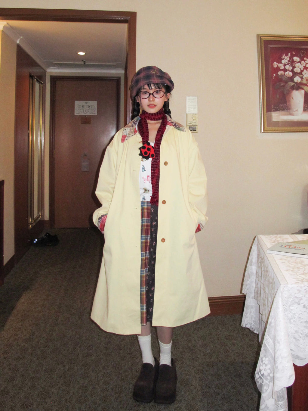 Yellow color-block trench coat