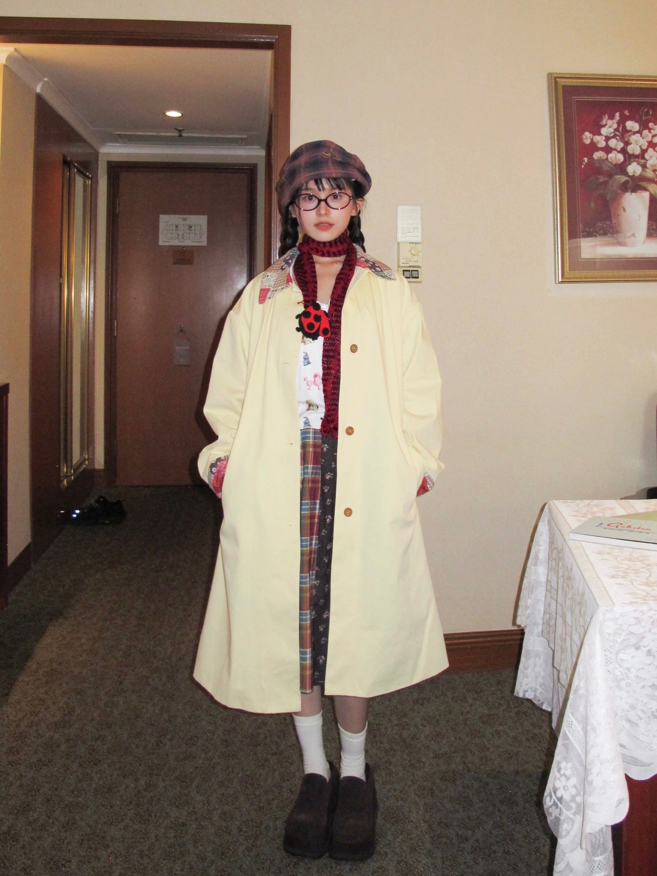 Yellow color-block trench coat