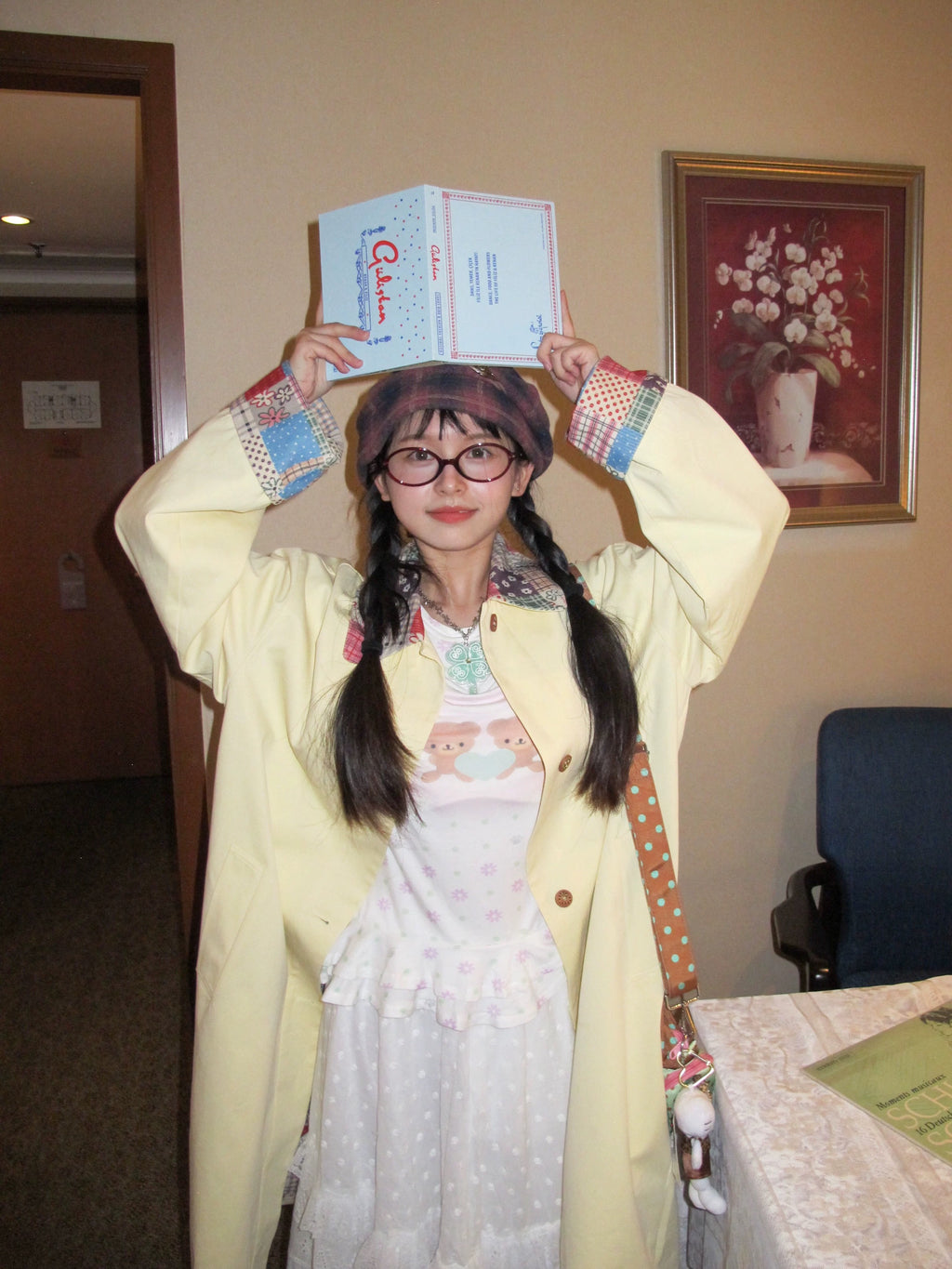 Yellow color-block trench coat