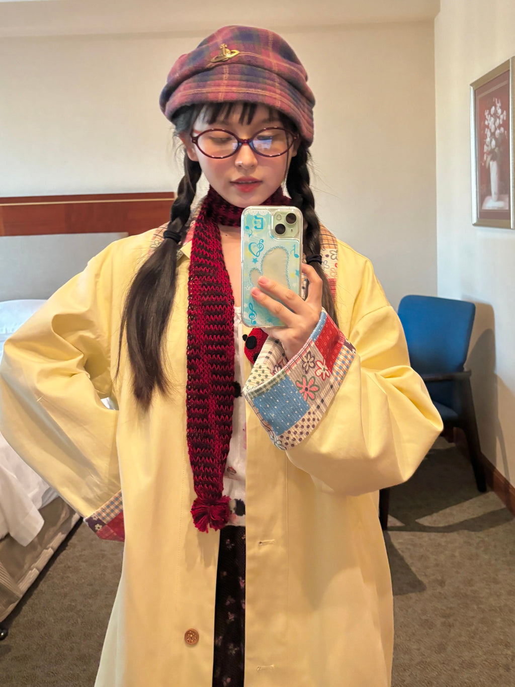 Yellow color-block trench coat