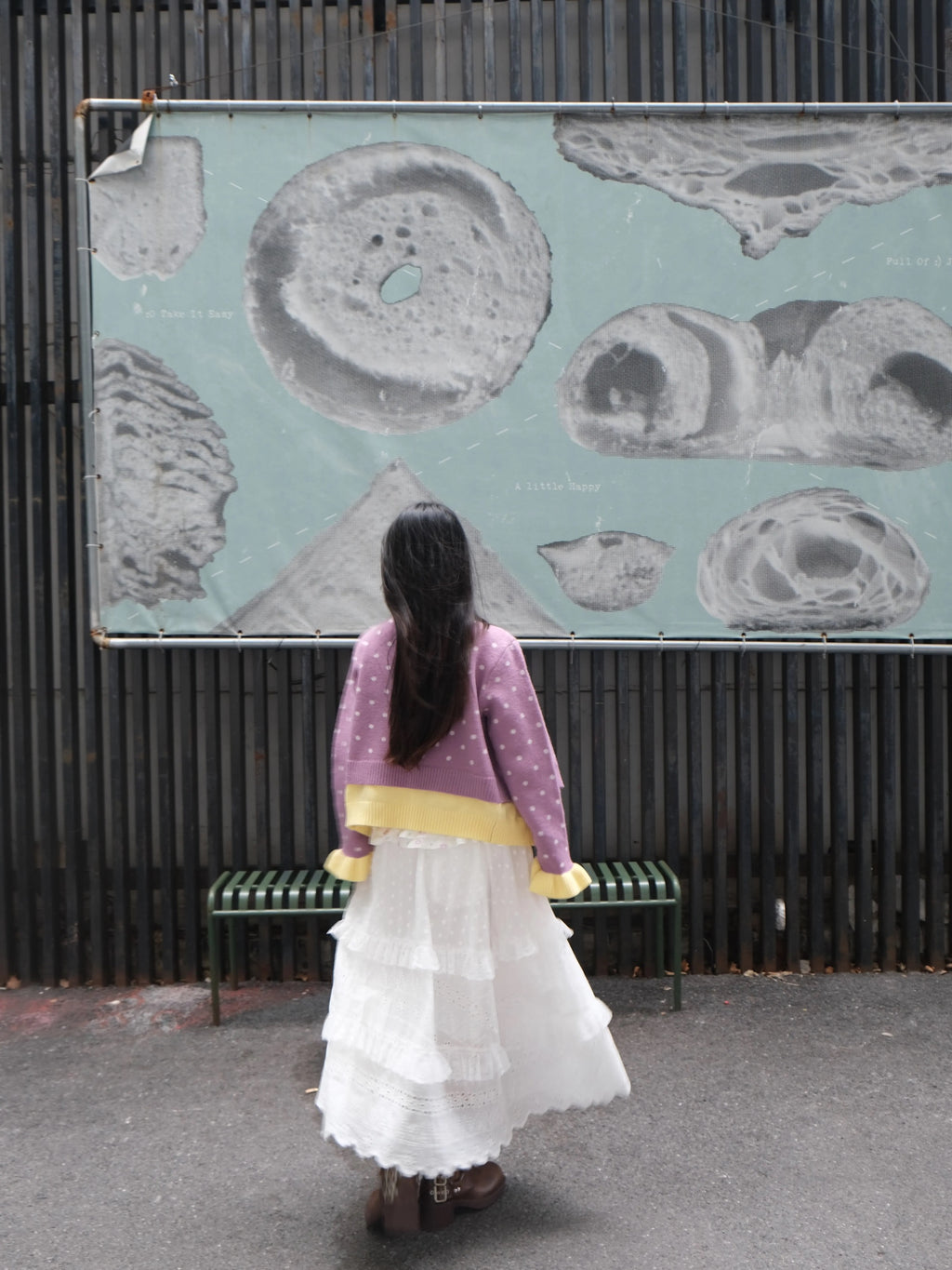 White lace-paneled tiered skirt